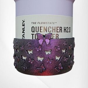 Chrome Purple Shimmer 3D Textured Butterfly Silicone Tumbler Boot - Cup Sleeve